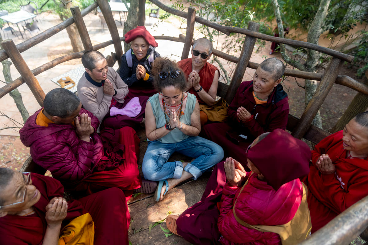 Karsha nuns at Matrimandir gardens